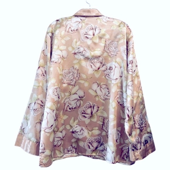 Barbizon Satin Pajama Jacket Button-up Top Long Sleeve Floral Print XL - Picture 2 of 6